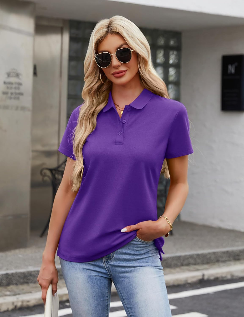 MAGCOMSEN Women's Polo Shirts 3-Button Short Sleeve Collared Tops Golf Tee Summer Cool Shirt Uniform Casual Shirts