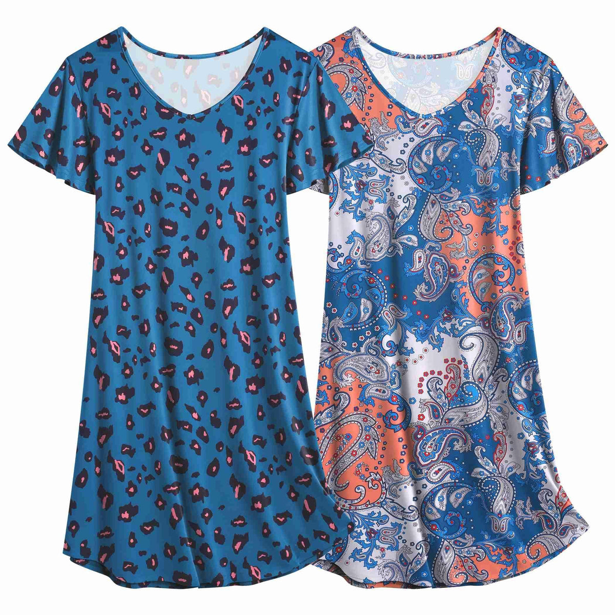 Ekouaer 2 Pack Nightgowns for Women Short Sleeve Nightshirt Soft Sleepdress