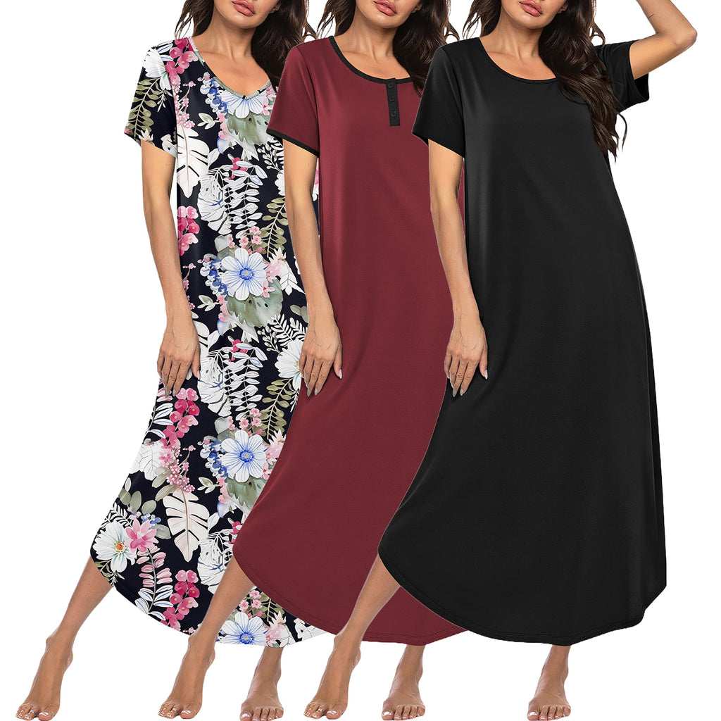 Ekouaer Long Nightgowns for Women 3 Pack Plus Size House Dress Soft Moo Moo