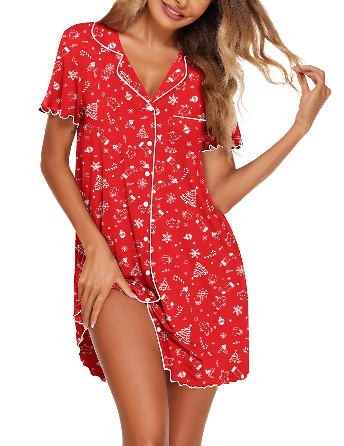 Ekouaer Nightgowns for Women Button Down Sleep Shirt Short Sleeve Sleepwear