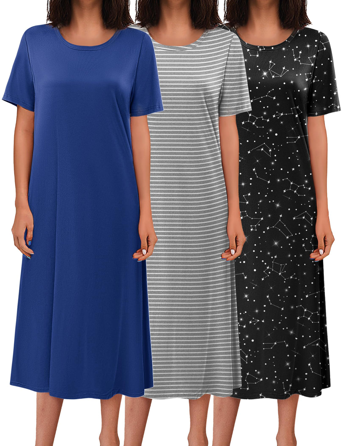 Ekouaer 3 Pack Long Nightgowns for Women House Dress Plus Size Nightshirt
