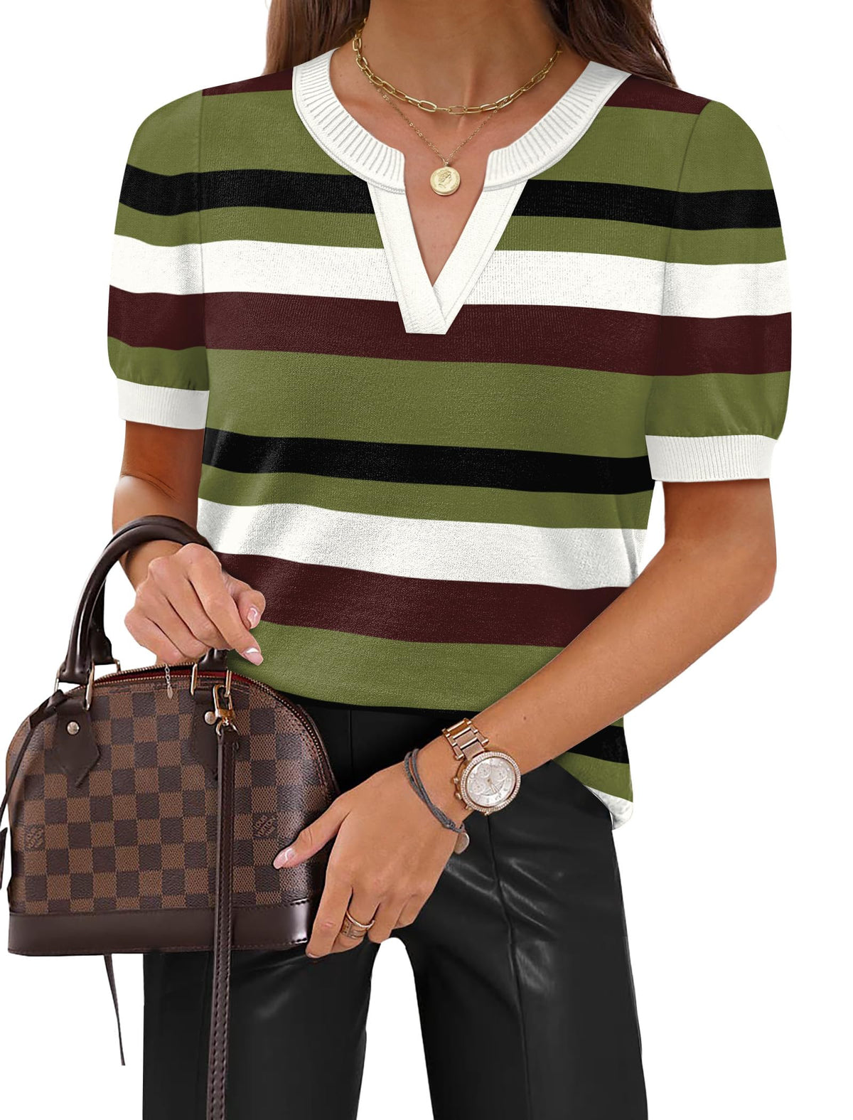 WIHOLL Short Sleeve Sweater Tops 2026 Spring Summer Trendy Knit Business Casual Essential V Neck Sweaters