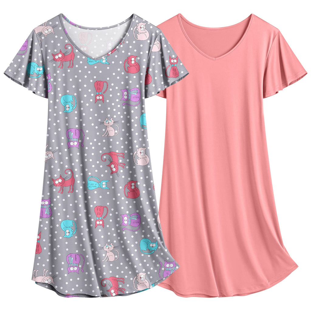 Ekouaer 2 Pack Nightgowns for Women Short Sleeve Nightshirt Soft Sleepdress
