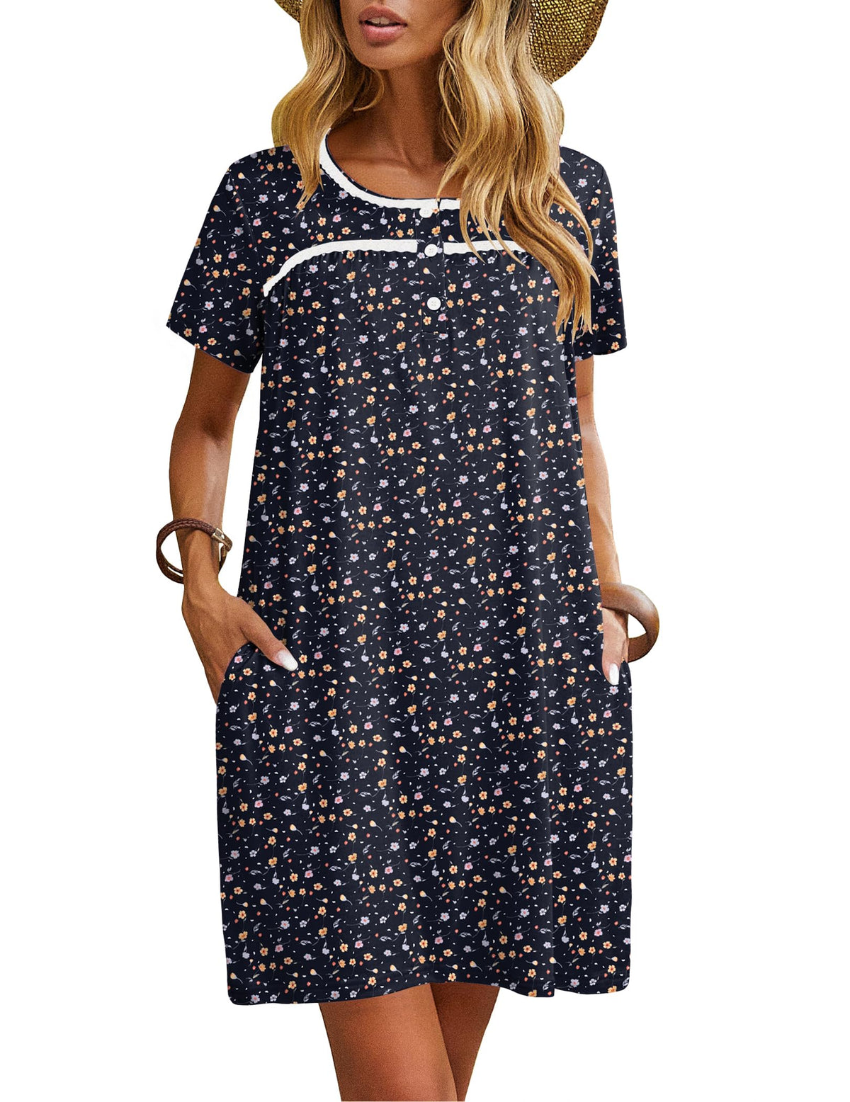 Ekouaer Women Nightgowns Short Sleeve Sleepwear Soft Nightshirt Pajamas