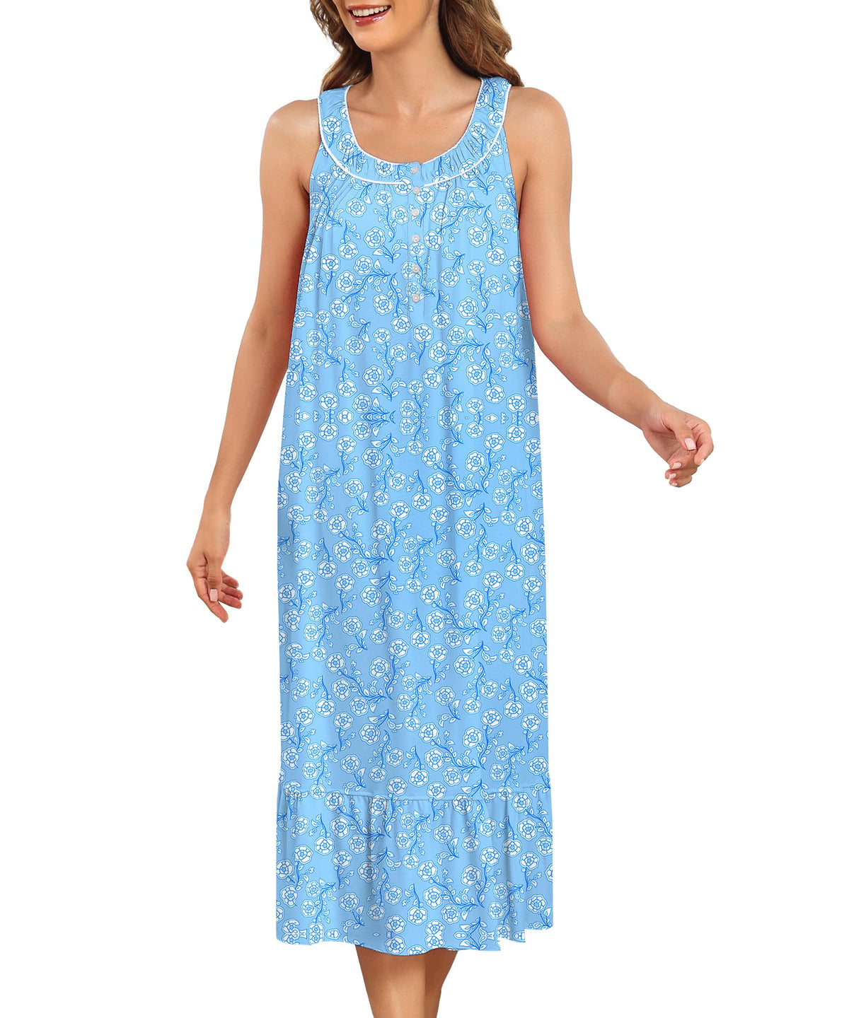IZZY + TOBY 100% Cotton Nightgowns for Women Soft Ladies Gowns Sleepwear Long Sleeveless Nightgown