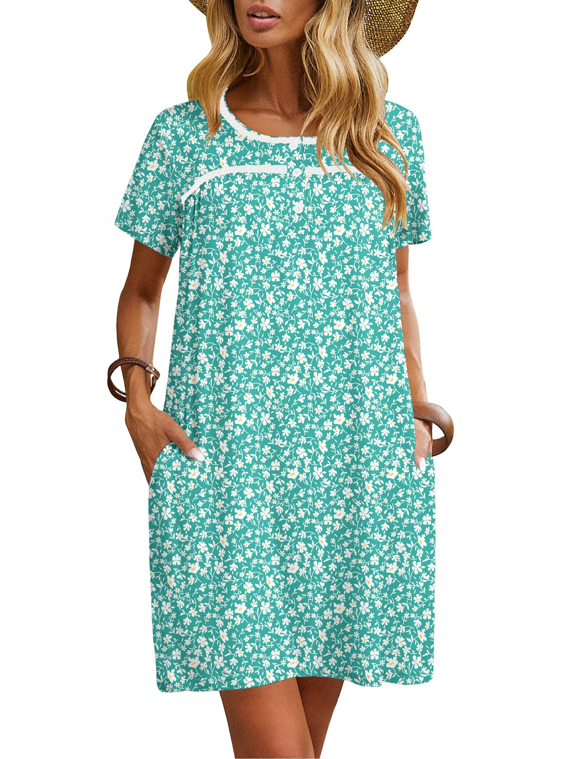 Ekouaer Women Nightgowns Short Sleeve Sleepwear Soft Nightshirt Pajamas