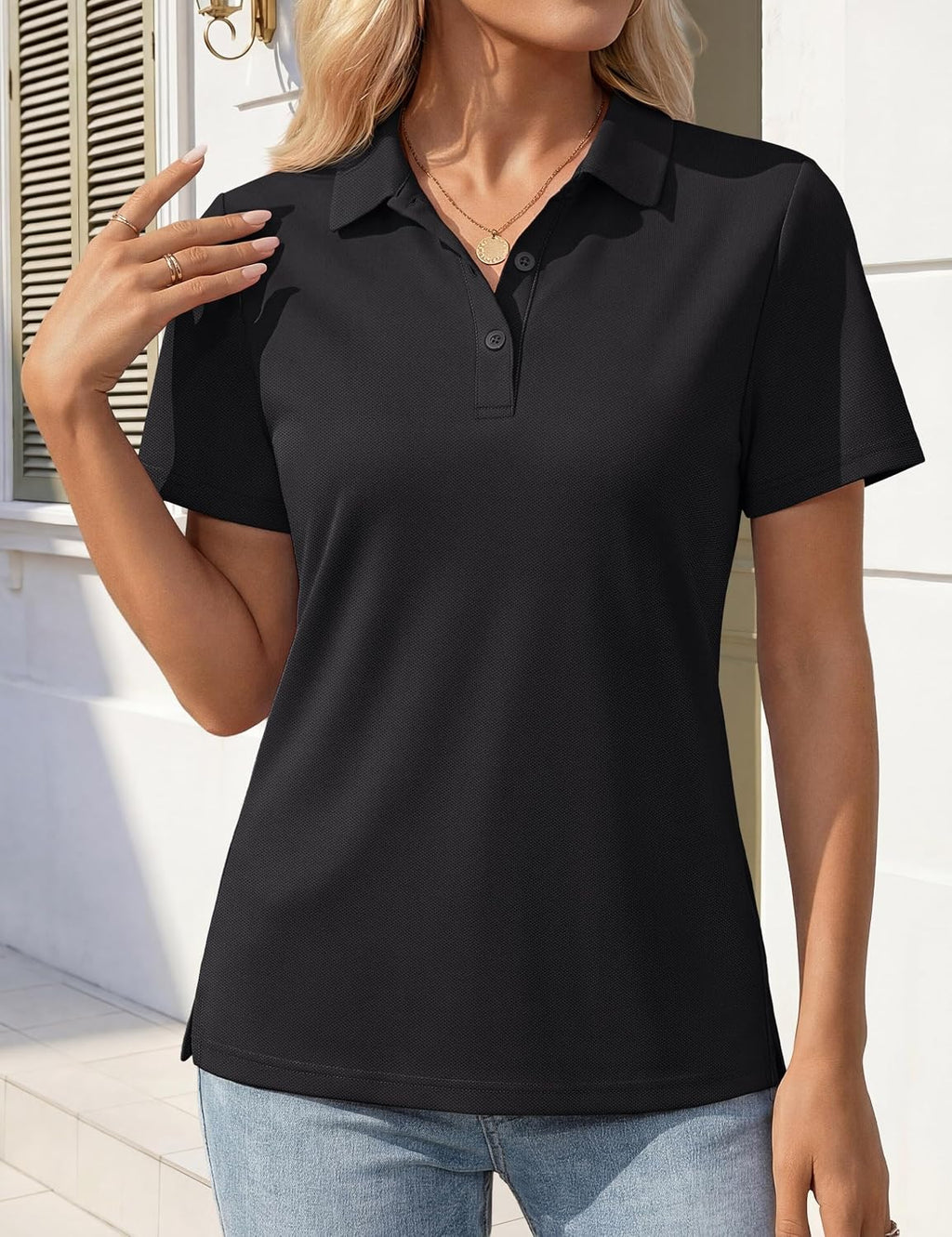 YUCOLEN Polo Shirts for Women Short Sleeve 3 Button Collared Golf Tee Cotton Business Casual Summer Work Tops