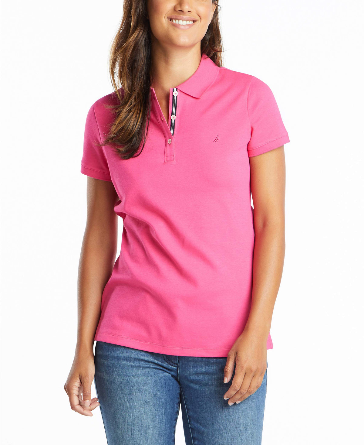 Nautica Women's 3-Button Short Sleeve Breathable 100% Cotton Polo Shirt