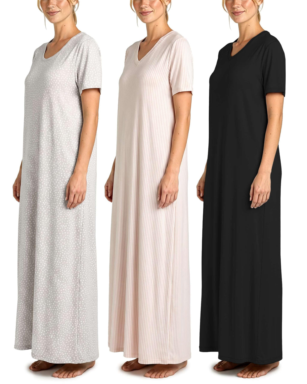 3 Pack Women's Maxi Long Nightgowns Short Sleeve Night Shirt PJ Sleep Dress