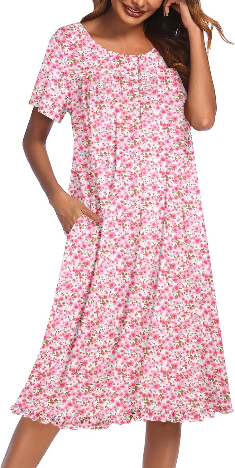 Ekouaer House Dresses for Women with Pockets Short Sleeve Moo Moos