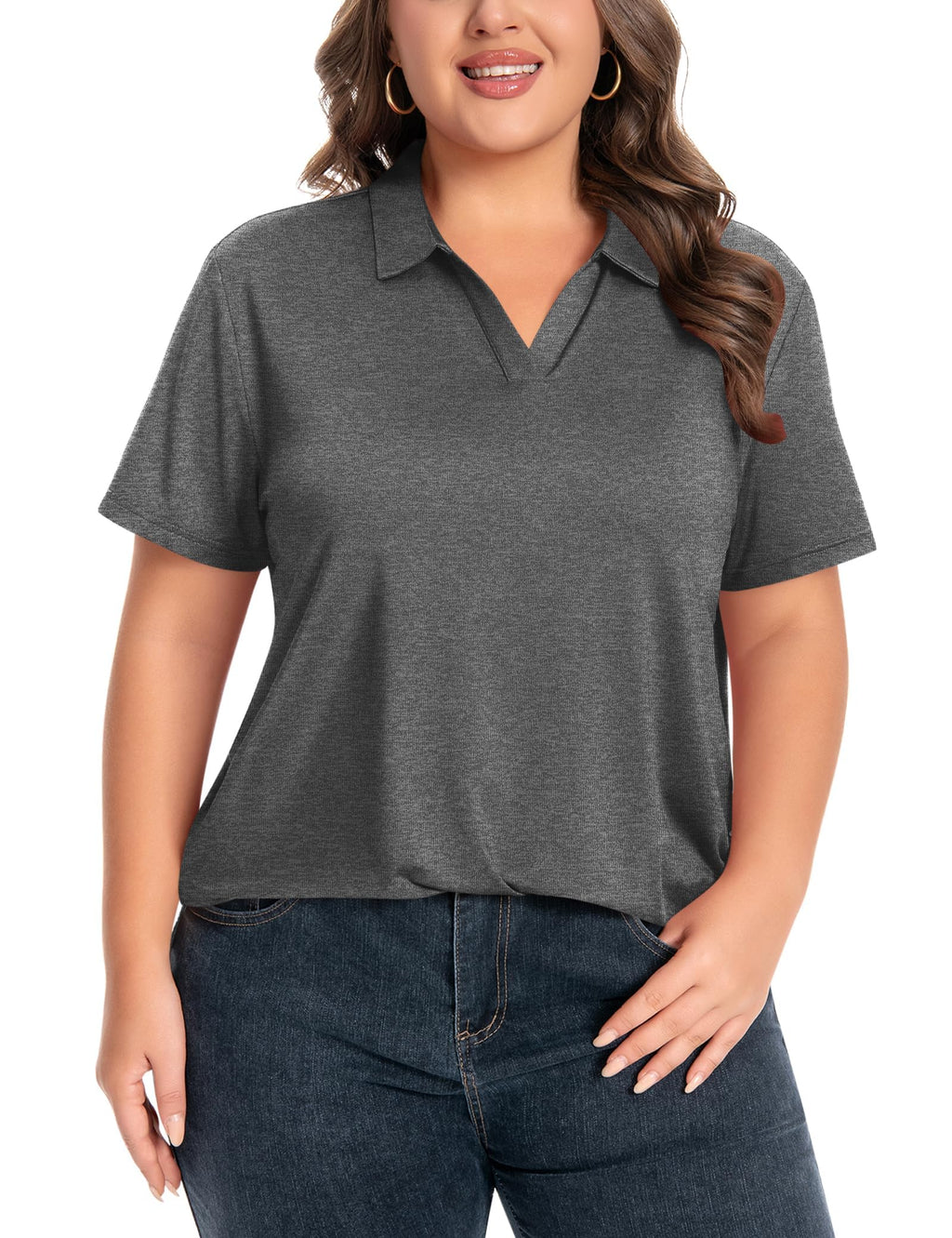 Womens Plus Size V-Neck Short Sleeve Polo UPF 50+ Quick Dry Golf (XL-6XL)
