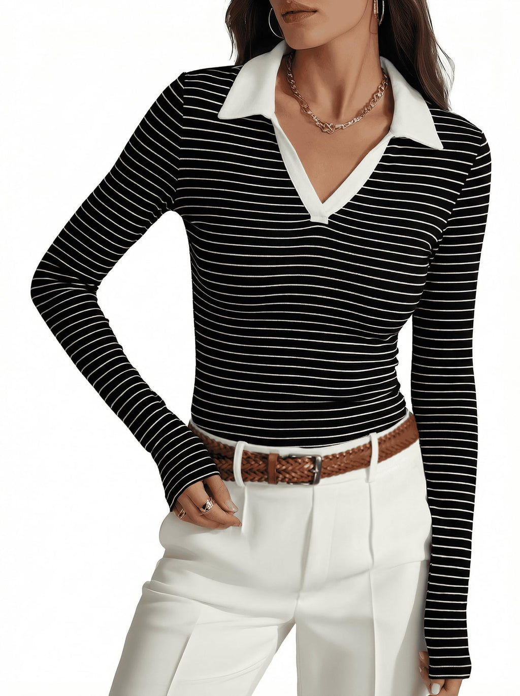 Prettywear Womens Long Sleeve Polo Shirts Collared Business Casual Work Top