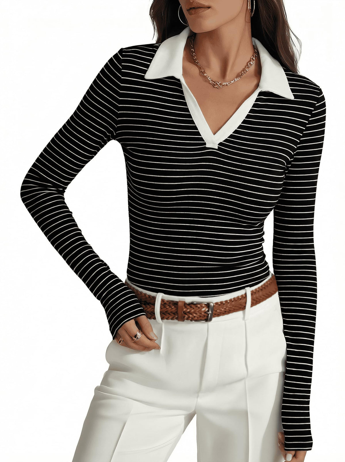 Prettywear Womens Long Sleeve Polo Shirts Collared Business Casual Work Top