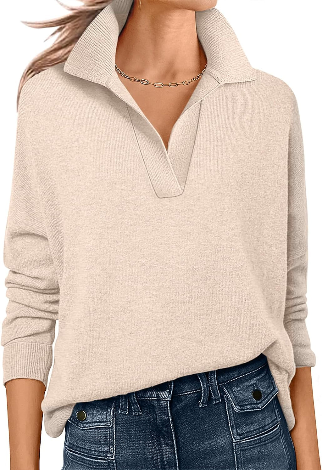 ANRABESS Women Polo V Neck Lightweight Fall Sweaters