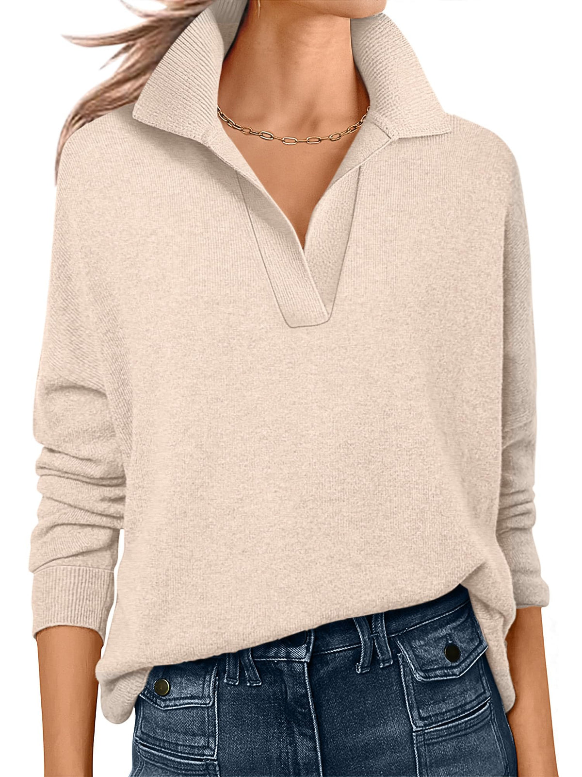 ANRABESS Women Polo V Neck Lightweight Fall Sweaters