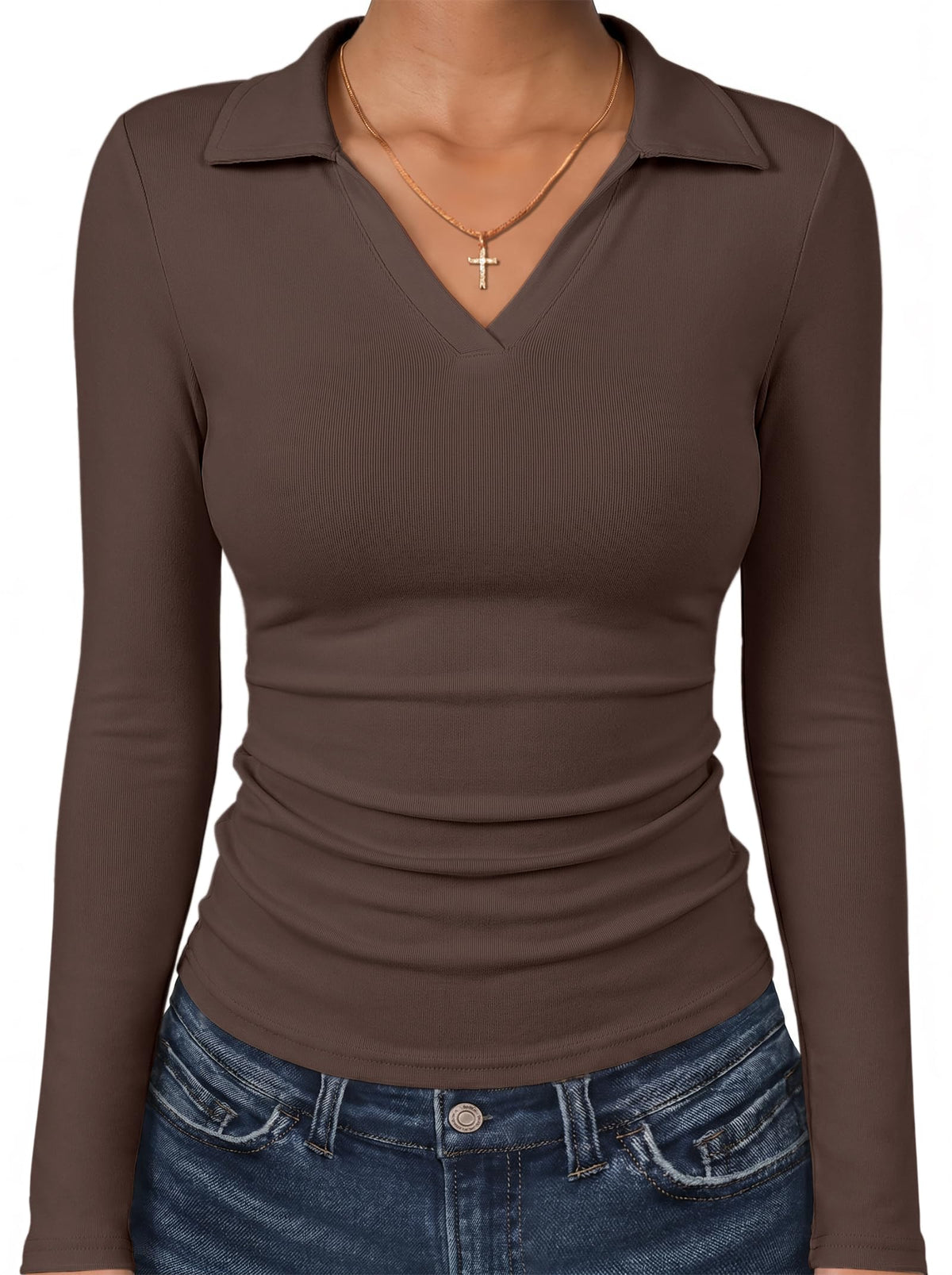 ANRABESS Womens Long Sleeve Fitted Polo Shirts Fall Business Casual Top