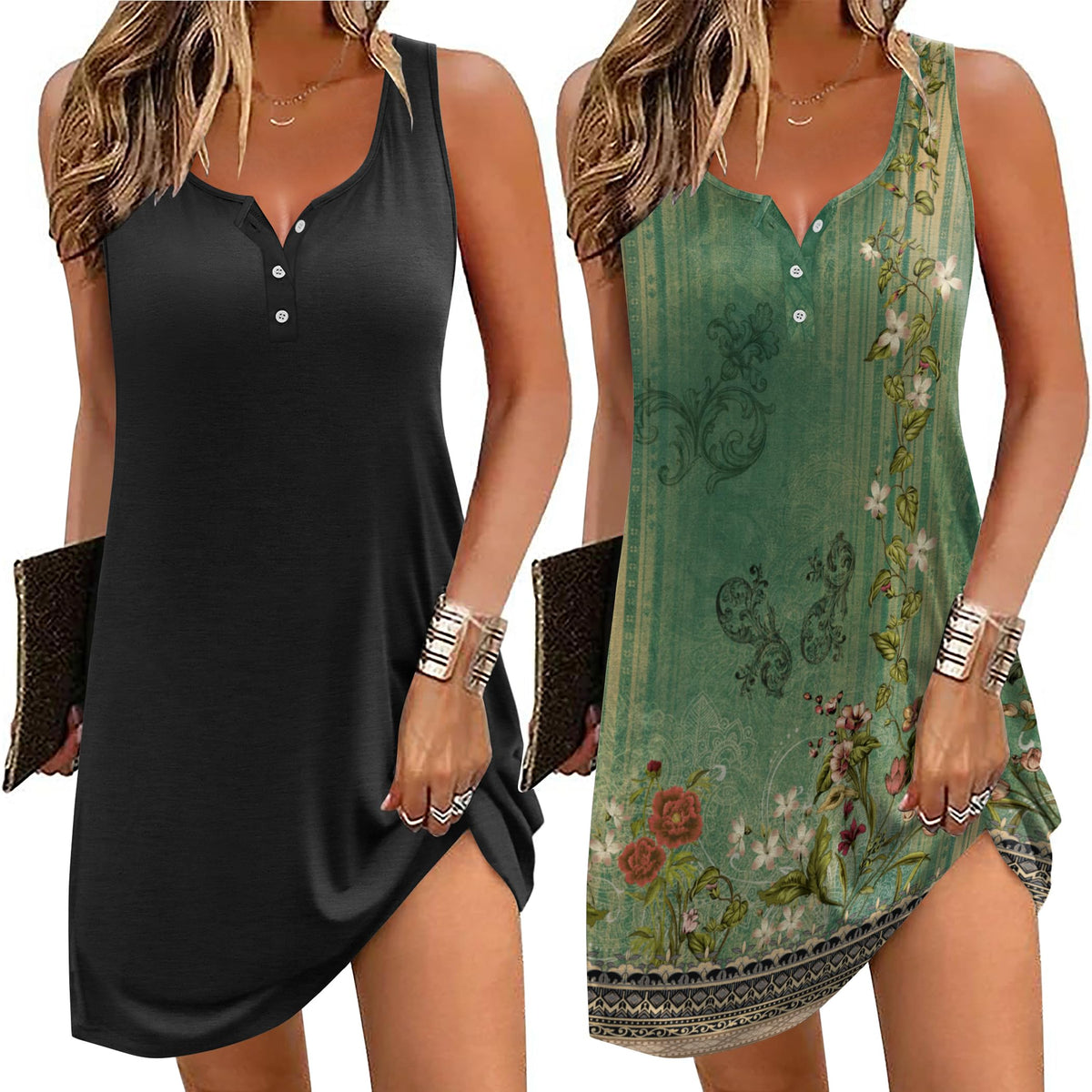 Ekouaer Tank Nightgowns for Women 2 Pack Sexy Night Gown Sleeveless Sleepwear Soft Sleep Dress Button Sleepshirt