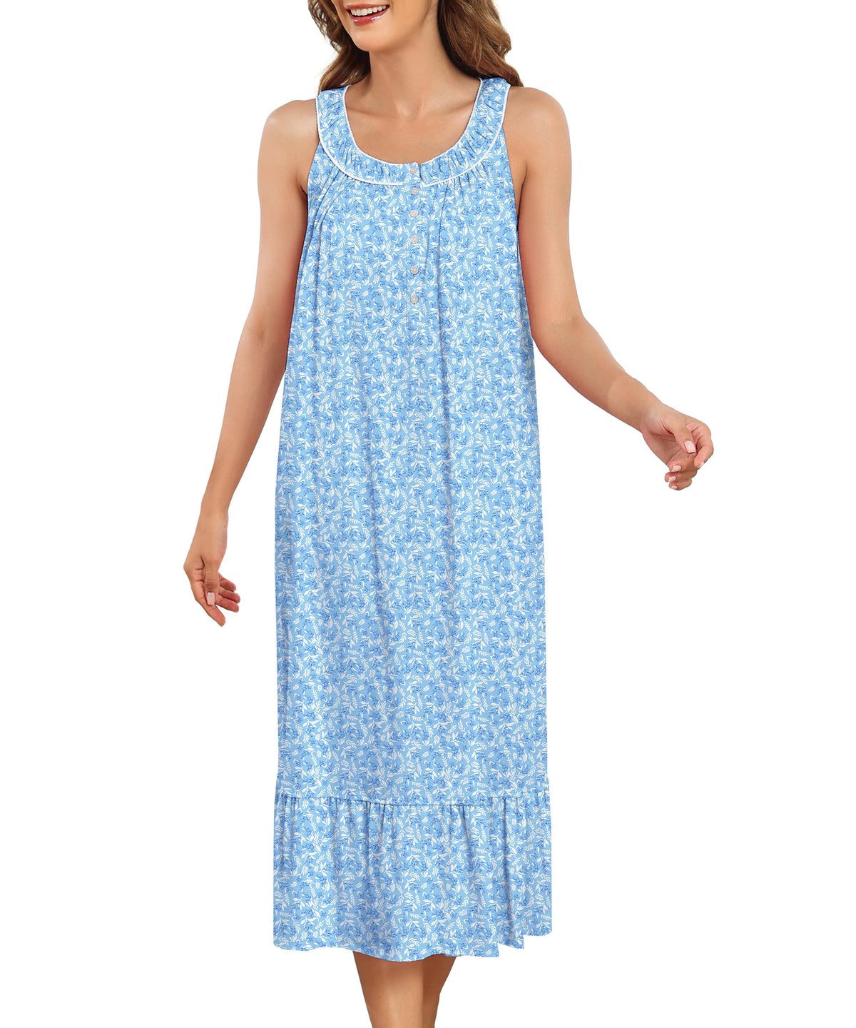 IZZY + TOBY 100% Cotton Nightgowns for Women Soft Ladies Gowns Sleepwear Long Sleeveless Nightgown