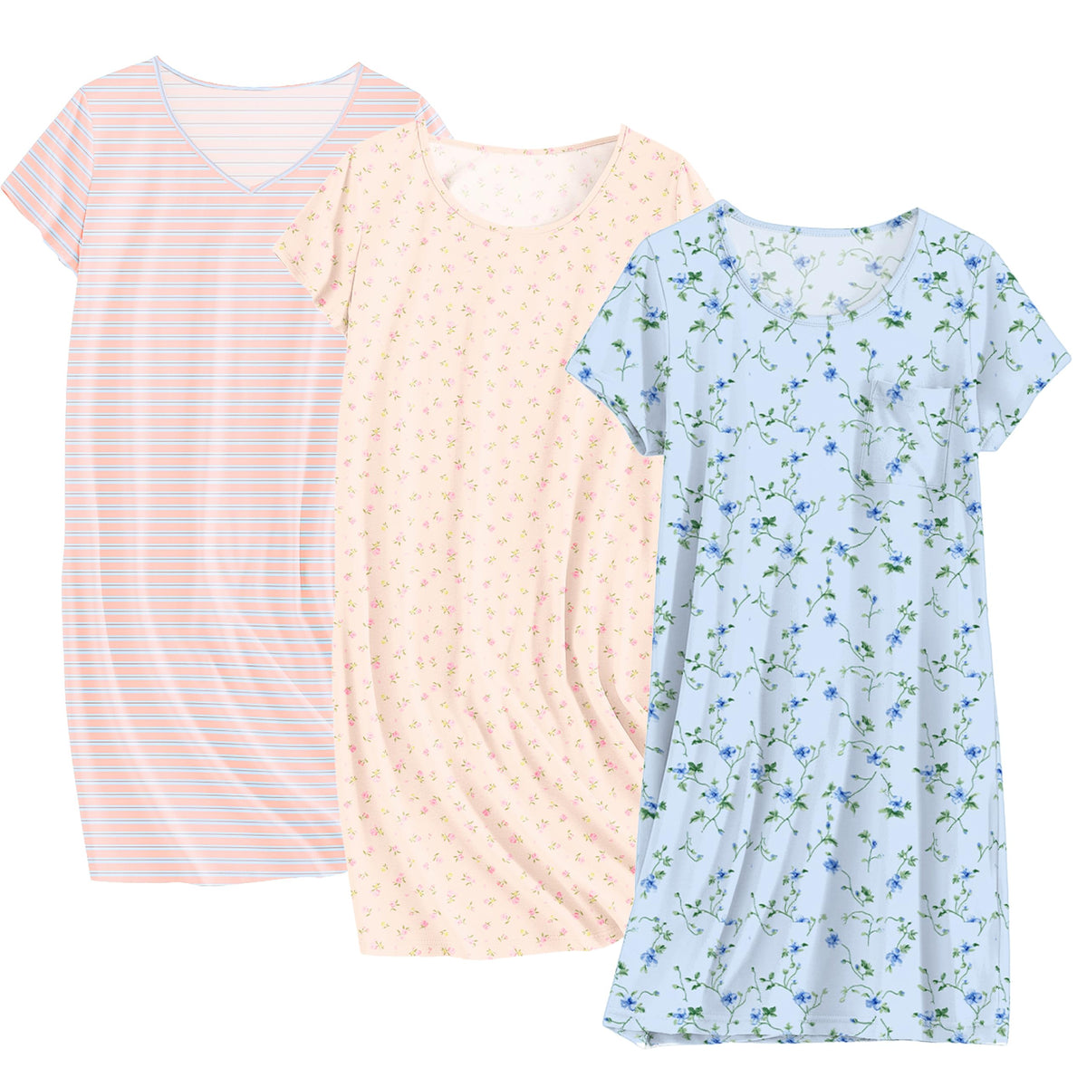 Ekouaer Cotton Nightgowns for Women 3 Pack Sleepshirts Tshirt Night Gown