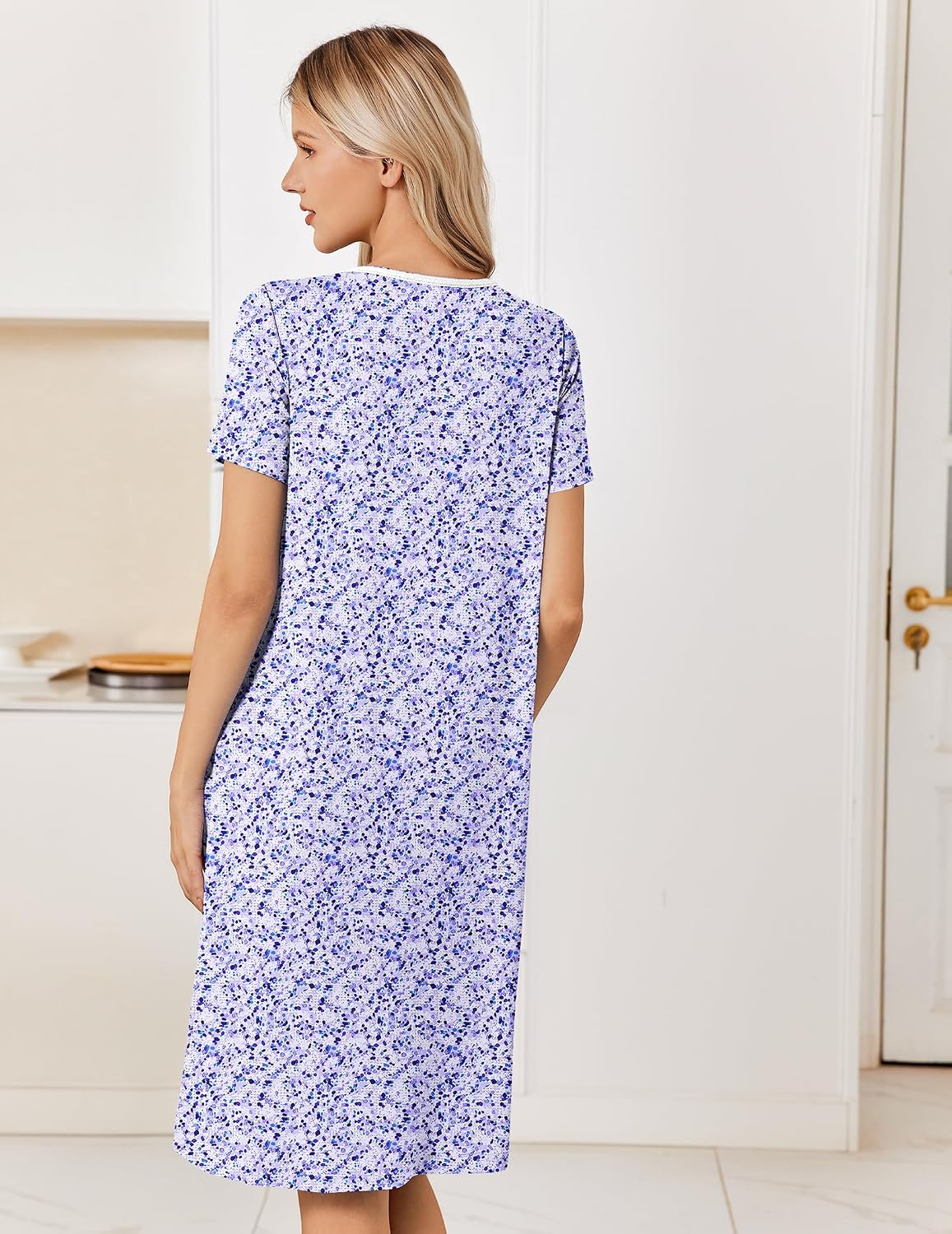 Ekouaer Nightgowns for Women Smocked Night Gown Short Sleeve Sleepshirts