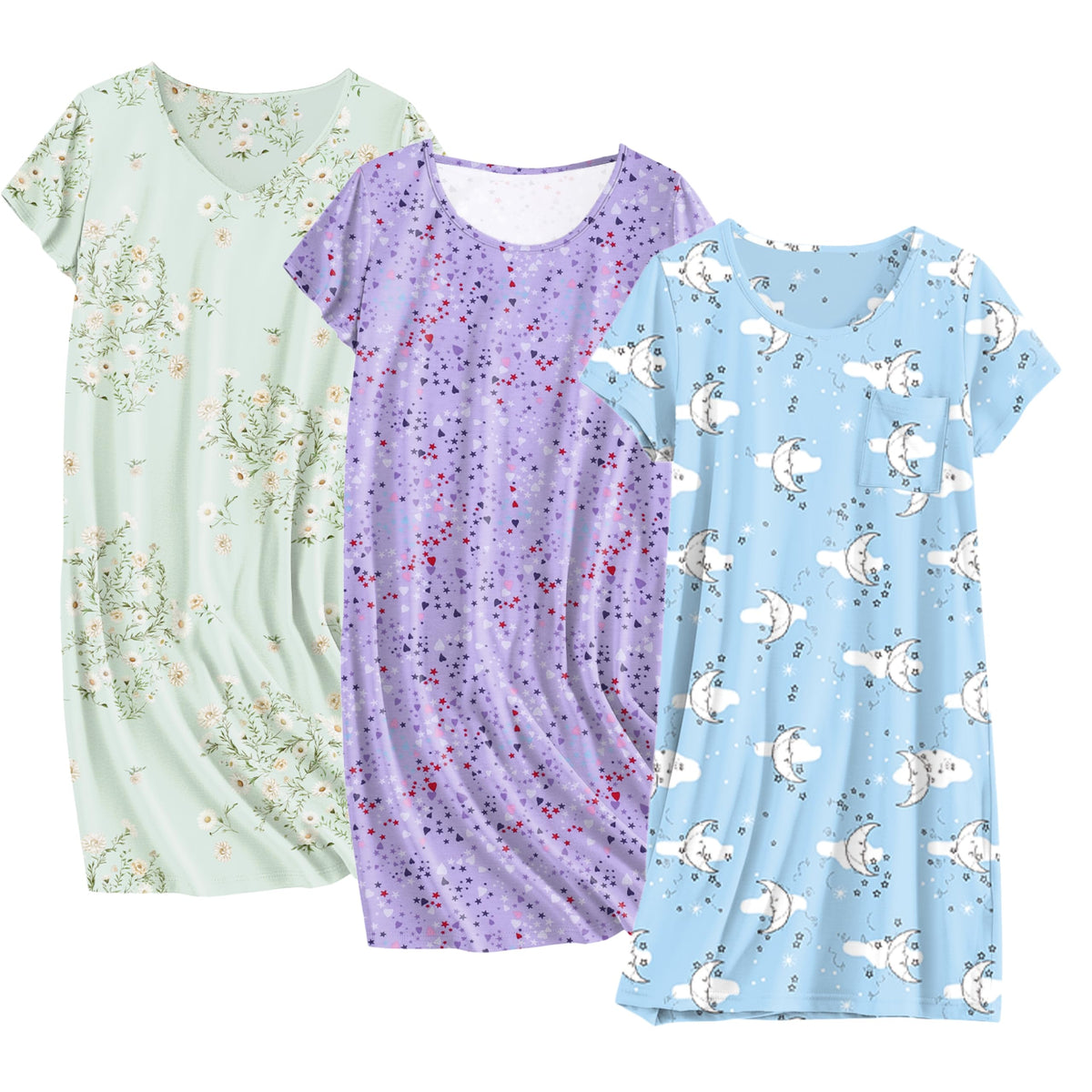 Ekouaer Cotton Nightgowns for Women 3 Pack Sleepshirts Tshirt Night Gown
