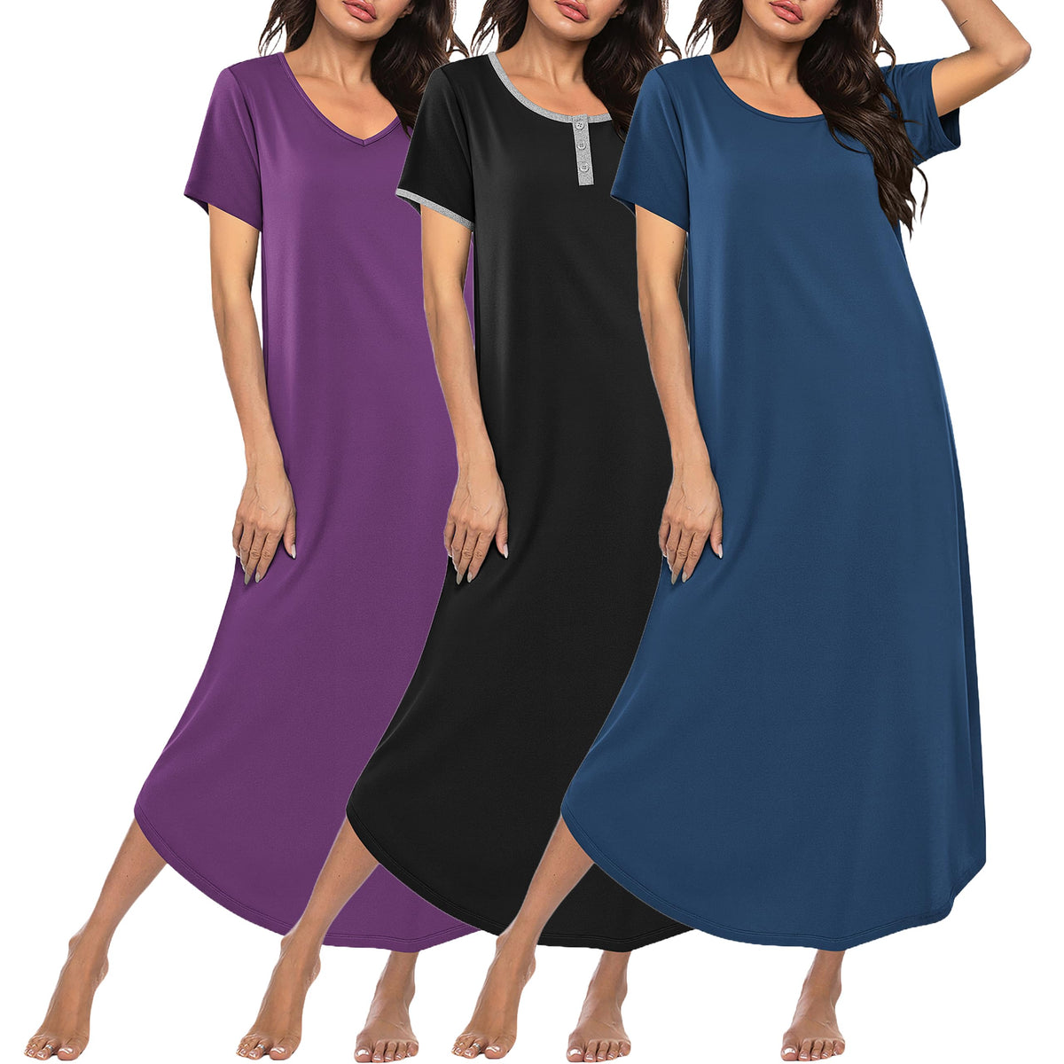 Ekouaer Long Nightgowns for Women 3 Pack Plus Size House Dress Soft Moo Moo