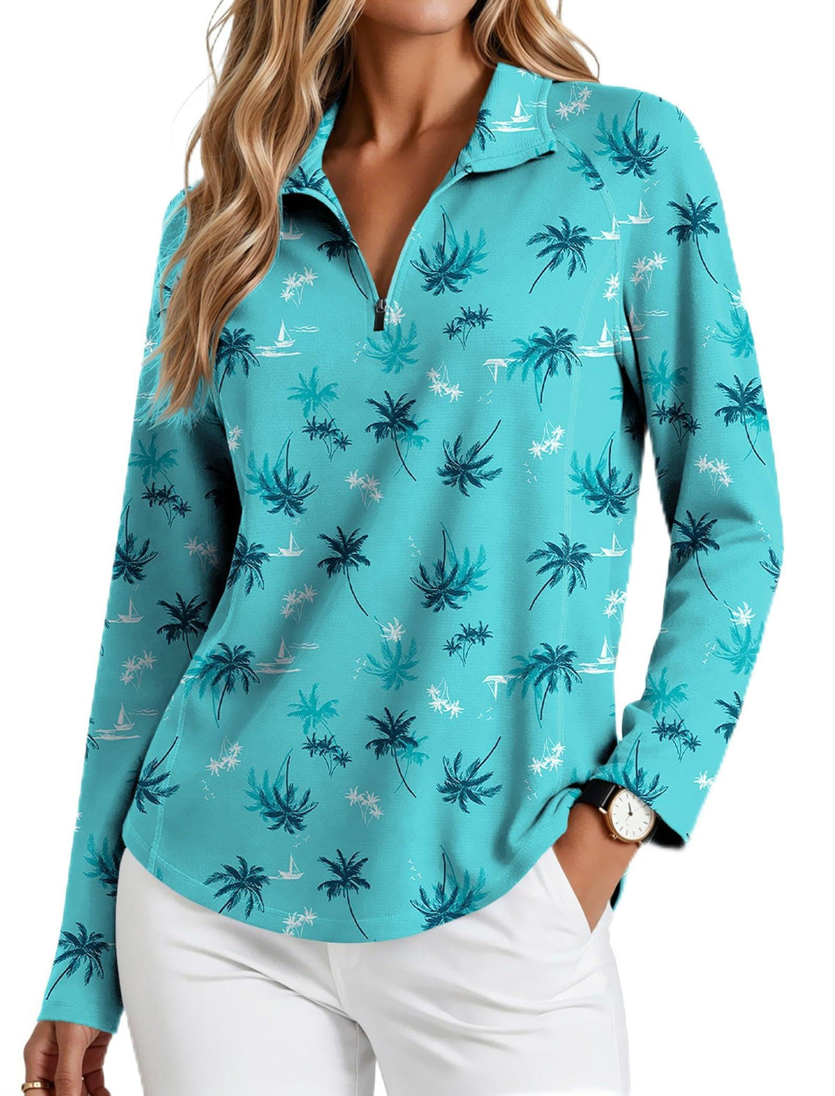 PINSPARK Womens Golf Shirt Long Sleeve Polo Shirts 1/4 Zip Tennis Hiking Tops UPF 50+ Workout Athletic Tee with Thumb Holes