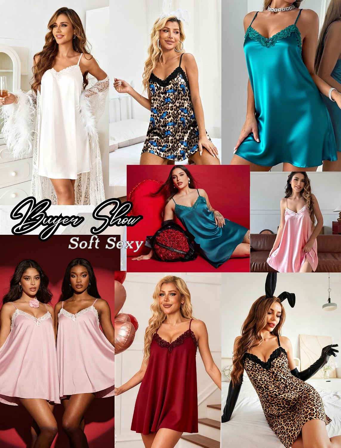 Ekouaer Satin Nightgowns for Women Lace Silk Satin Lingerie Dress