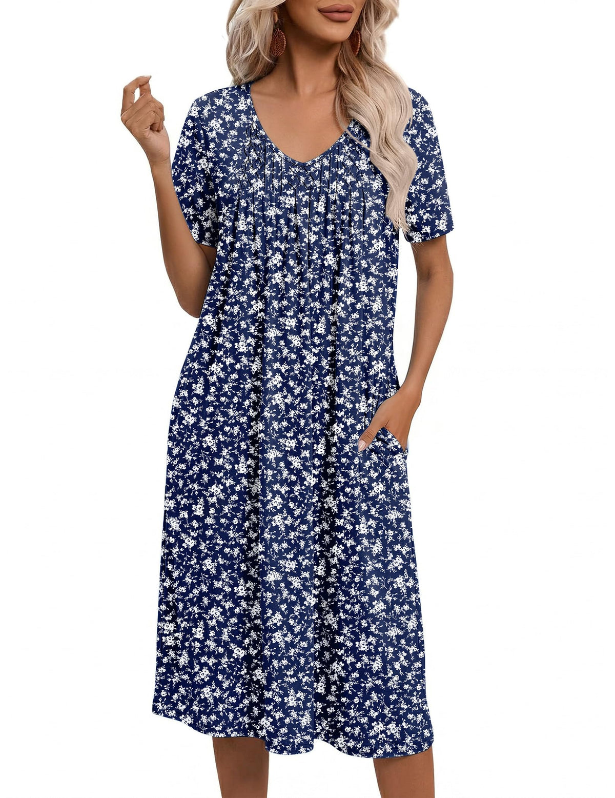 Ekouaer Nightgowns for Women with Pockets House Dress Pleated Night Gowns