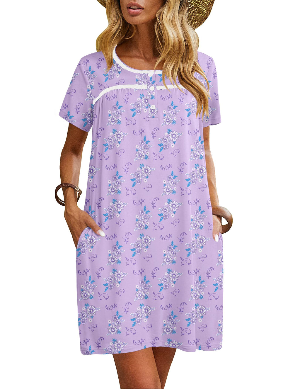 Ekouaer Women Nightgowns Short Sleeve Sleepwear Soft Nightshirt Pajamas