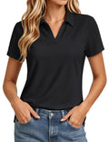 MAGCOMSEN Women's Golf Shirts Short Sleeve Polo Collared Shirt V Neck Quick Dry Sun Protection UPF 50+ Tennis Top