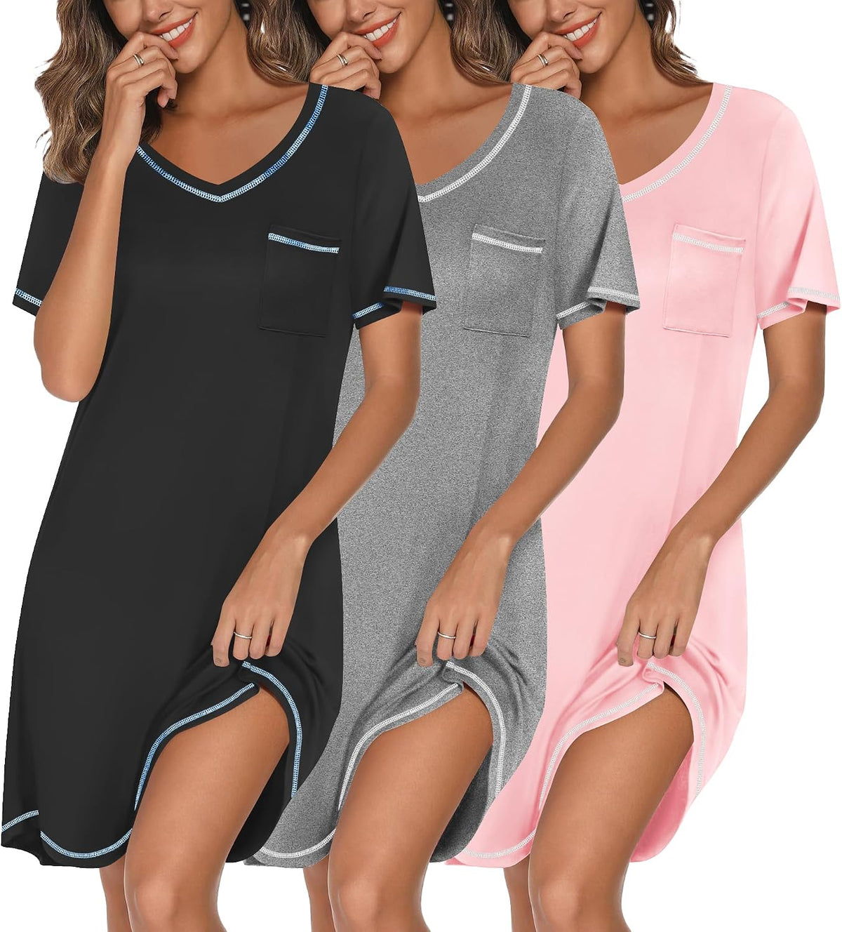 Ekouaer 3 Pack Nightgowns for Women Short Sleeve Sleep Shirt Soft Sleepwear