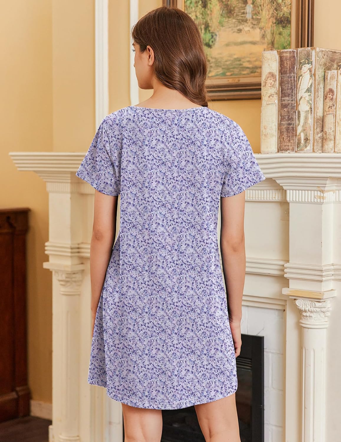 Ekouaer Cotton Nightgowns for Women Short Sleeve Sleepshirts Soft Sleepwear
