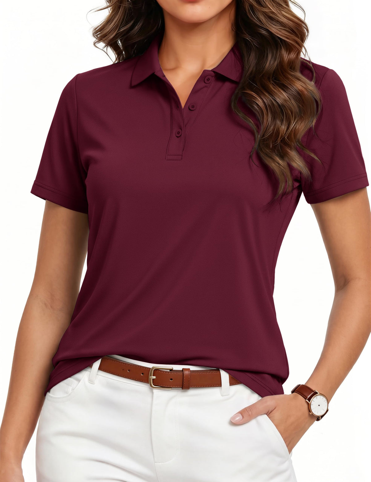 MAGCOMSEN Women's Polo Shirts 3-Button Short Sleeve Collared Tops Golf Tee Summer Cool Shirt Uniform Casual Shirts