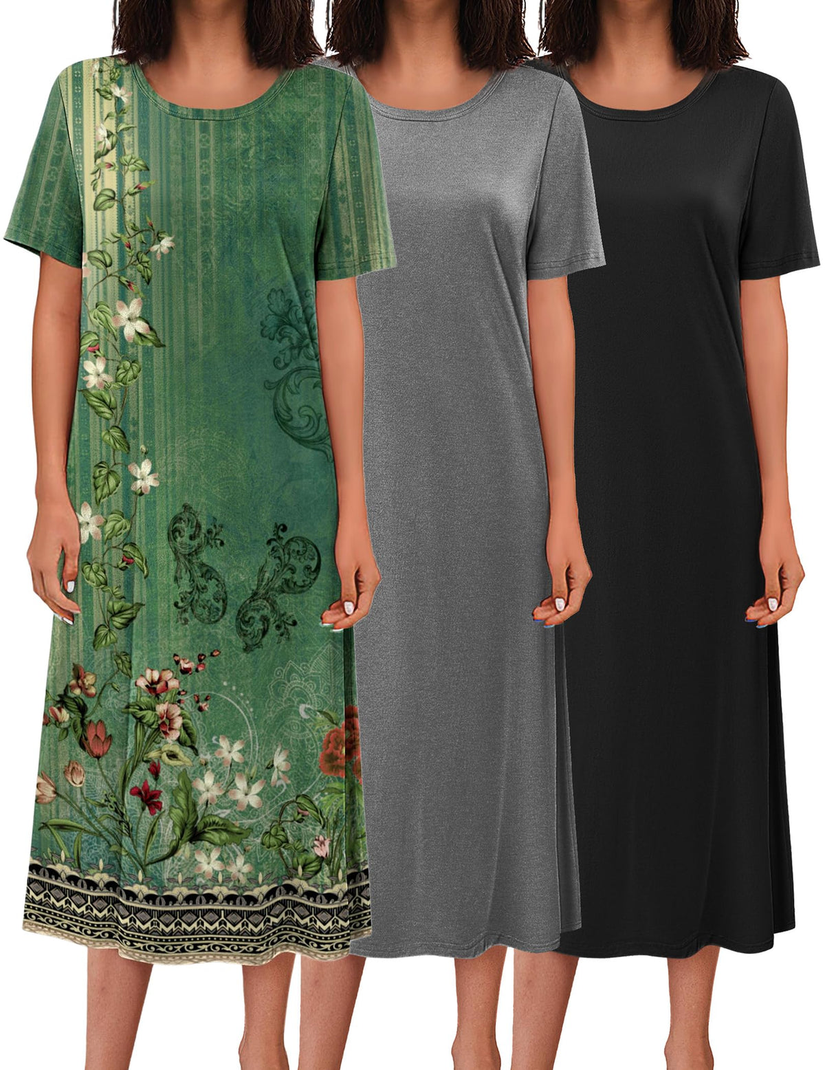 Ekouaer 3 Pack Long Nightgowns for Women House Dress Plus Size Nightshirt