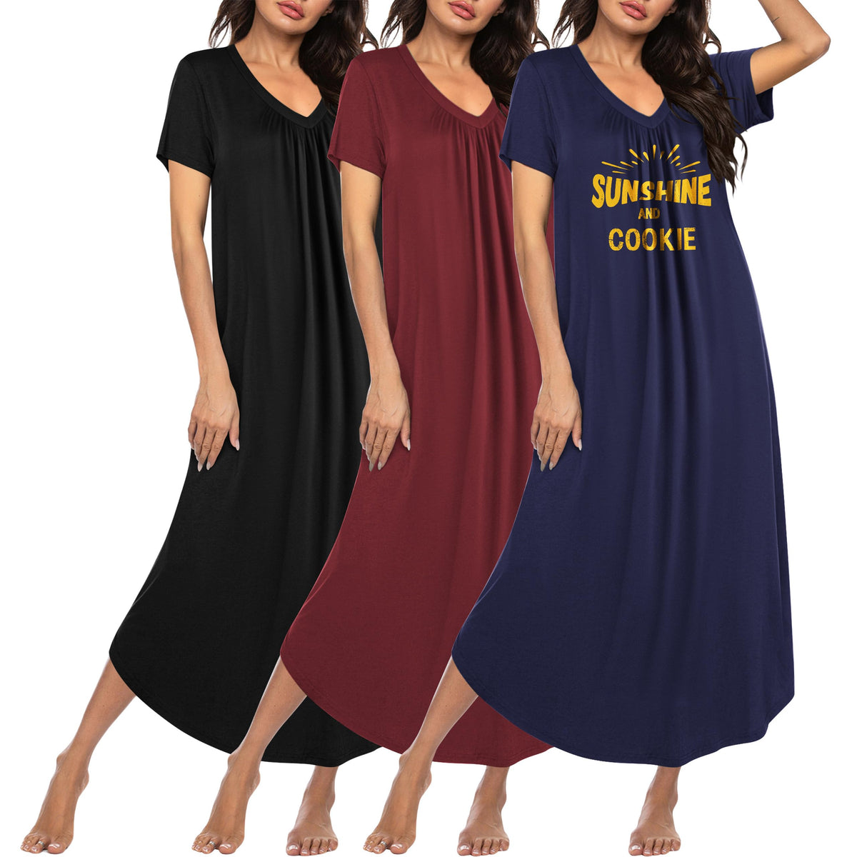 Ekouaer Long Nightgowns for Women 3 Pack House Dress Plus Size Moo Moos