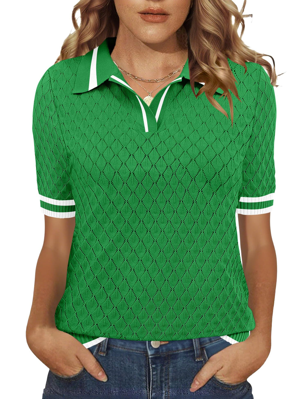 Rapbin Womens Short Sleeve Knit Polo Shirts Summer Spring Sweater Tops