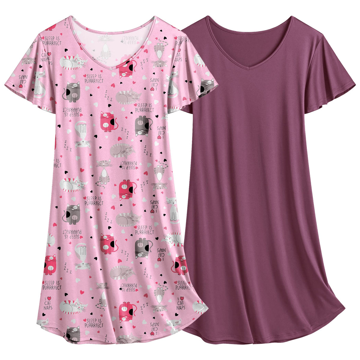 Ekouaer 2 Pack Nightgowns for Women Short Sleeve Nightshirt Soft Sleepdress