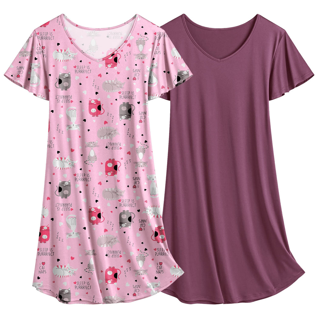 Ekouaer 2 Pack Nightgowns for Women Short Sleeve Nightshirt Soft Sleepdress