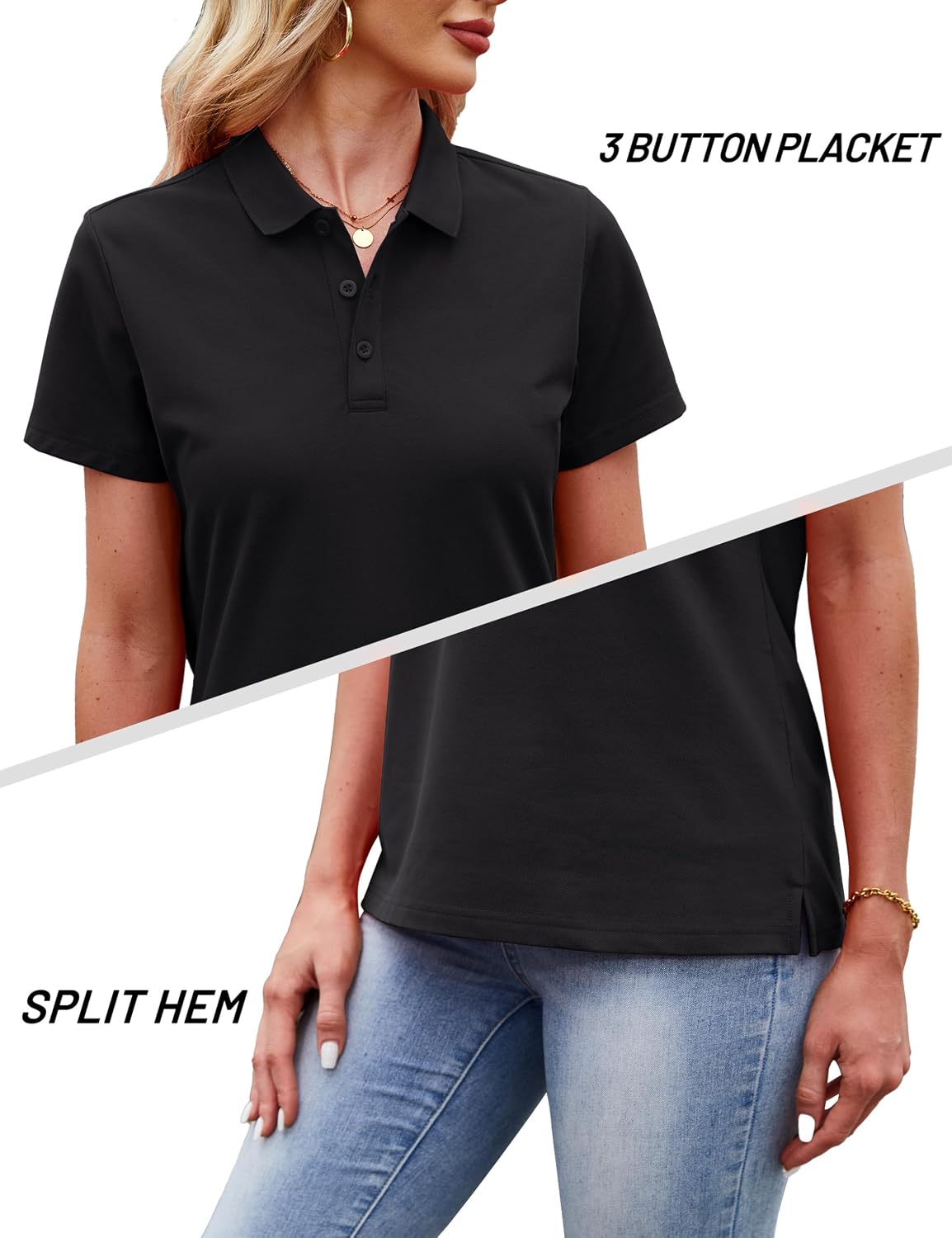 YUCOLEN Polo Shirts for Women Short Sleeve 3 Button Collared Golf Tee Cotton Business Casual Summer Work Tops