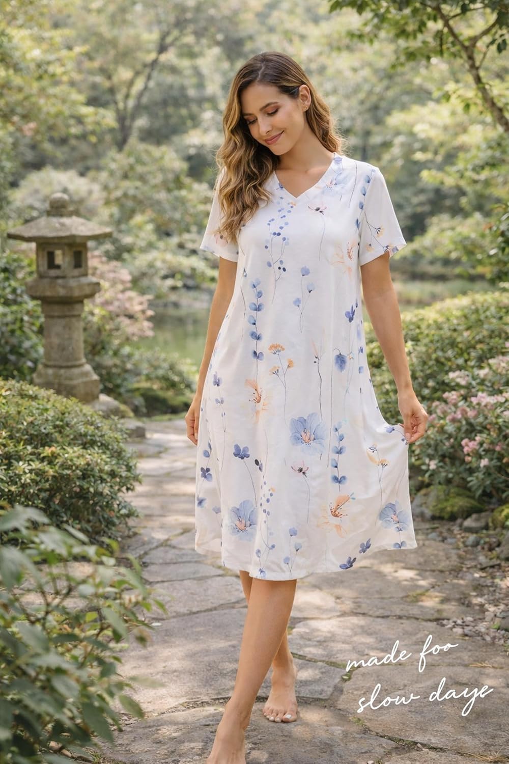 Kabento Womens Short Sleeve Long Nightgowns Sleepwear