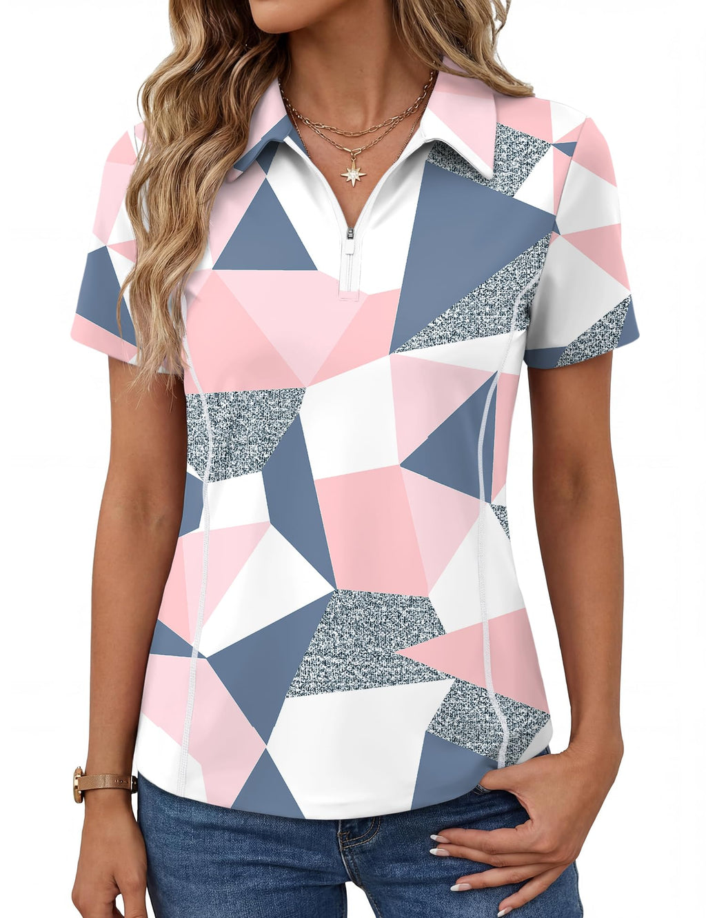 LOMON Women’s Short Sleeve Athletic Polo Shirt High Performance Stretch Quarter Zip Top for Golf Tennis