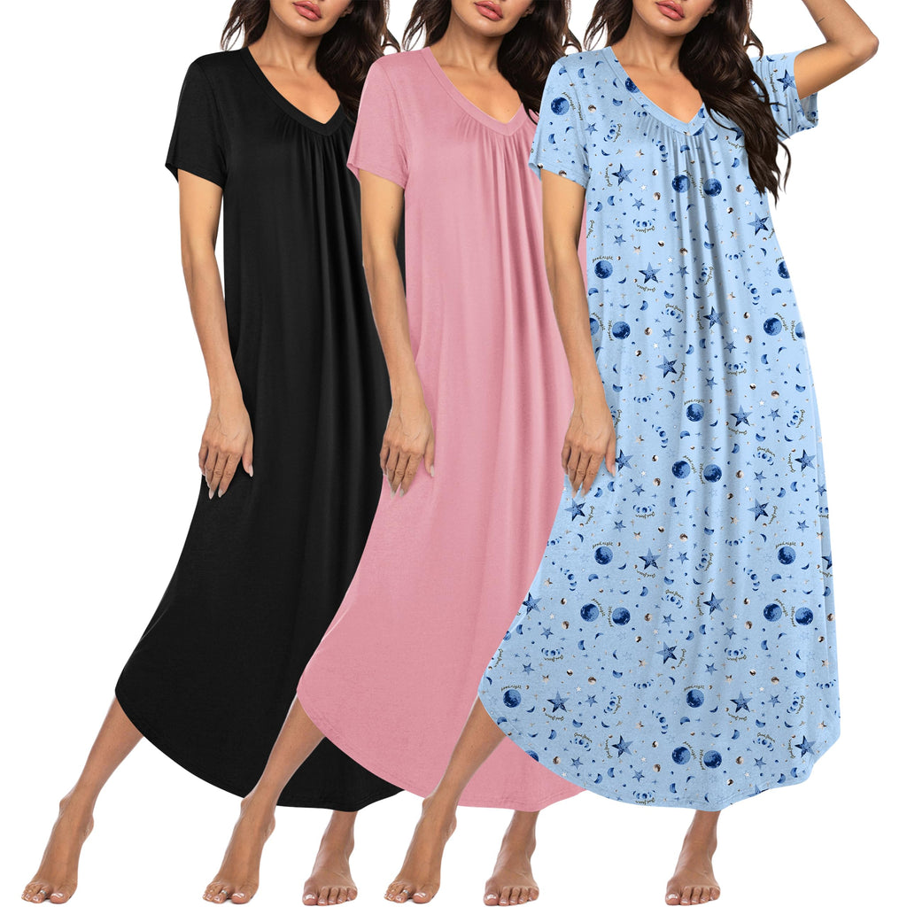 Ekouaer Long Nightgowns for Women 3 Pack House Dress Plus Size Moo Moos