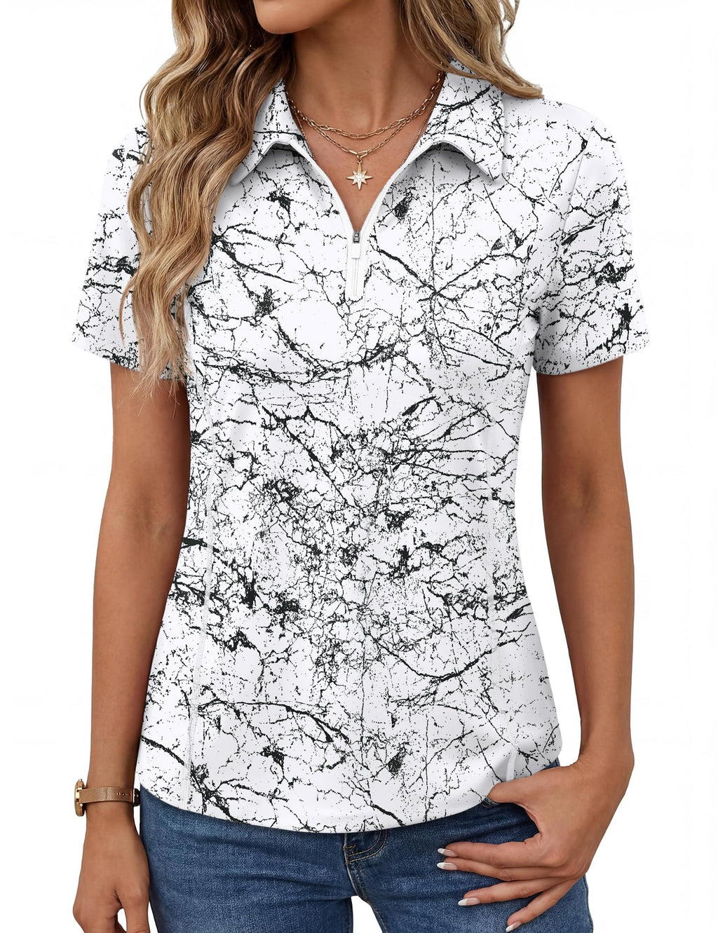 LOMON Women’s Short Sleeve Athletic Polo Shirt High Performance Stretch Quarter Zip Top for Golf Tennis