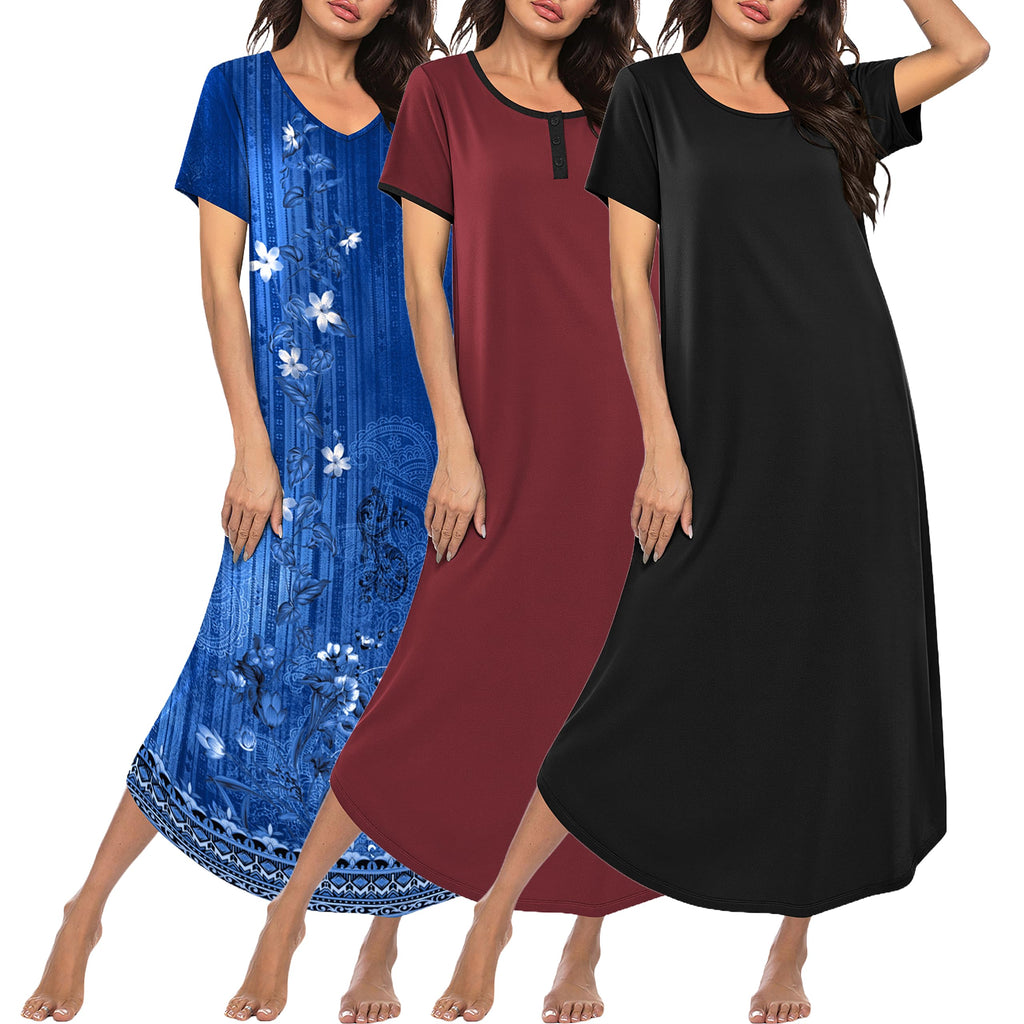 Ekouaer Long Nightgowns for Women 3 Pack Plus Size House Dress Soft Moo Moo