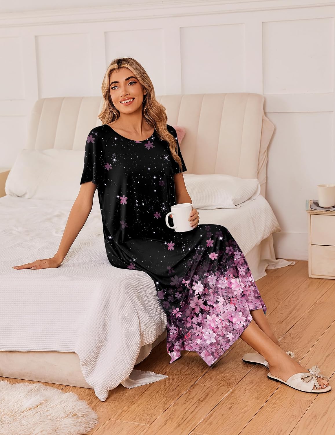 Ekouaer Long Nightgowns for Women 3 Pack Plus Size Short Sleeve House Dress