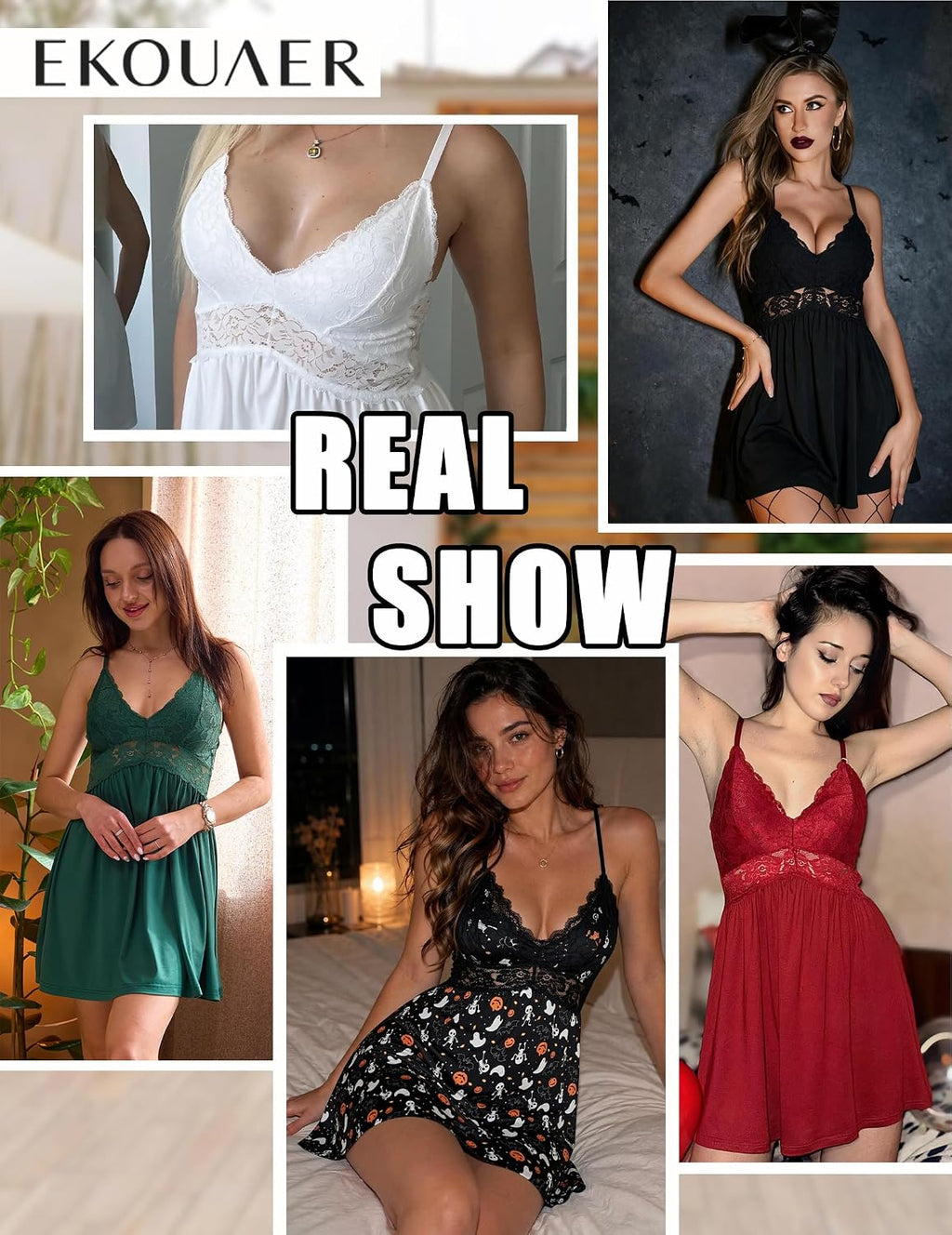 Ekouaer Lingerie for Women Sexy Nightgowns Sleeveless Sleep Dress Nightgown