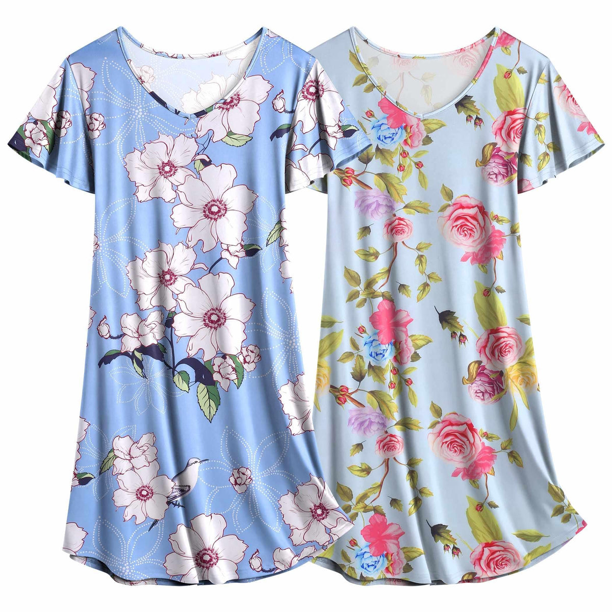 Ekouaer 2 Pack Nightgowns for Women Short Sleeve Nightshirt Soft Sleepdress