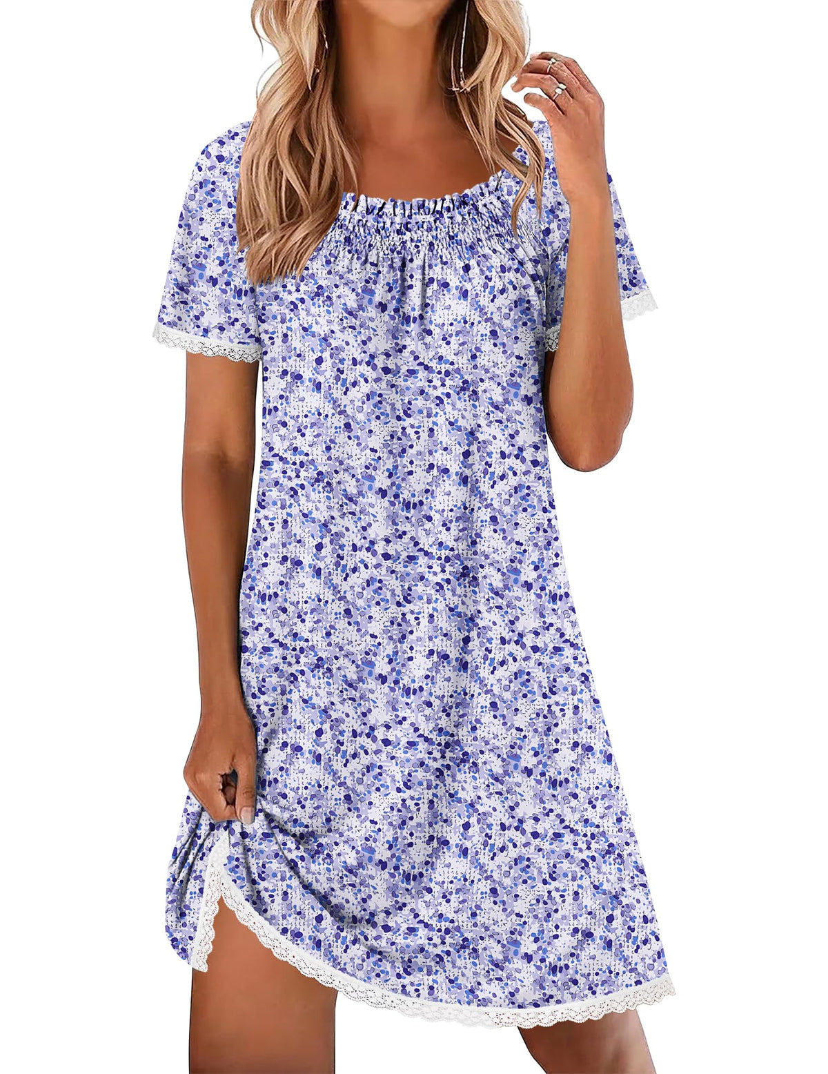 Ekouaer Cotton Nightgowns for Women Short Sleeve Pleated Sleep Shirts