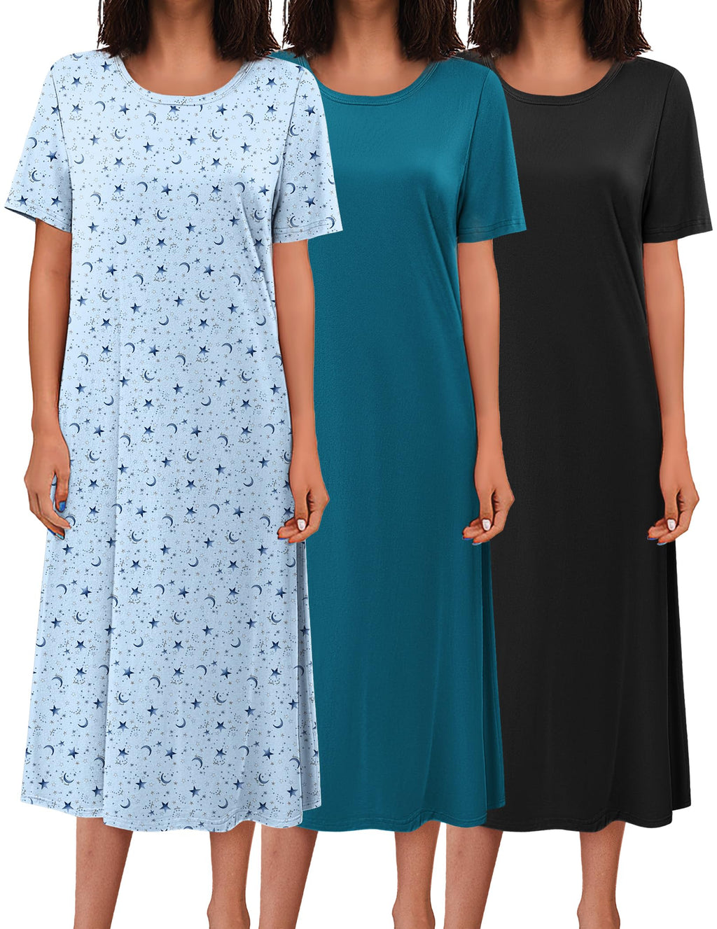 Ekouaer 3 Pack Long Nightgowns for Women House Dress Plus Size Nightshirt